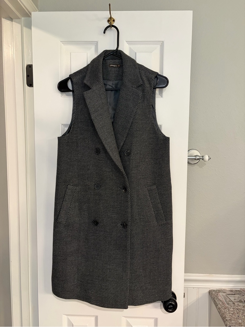 J.McLaughlin Herringbone Long Vest Gray Medium